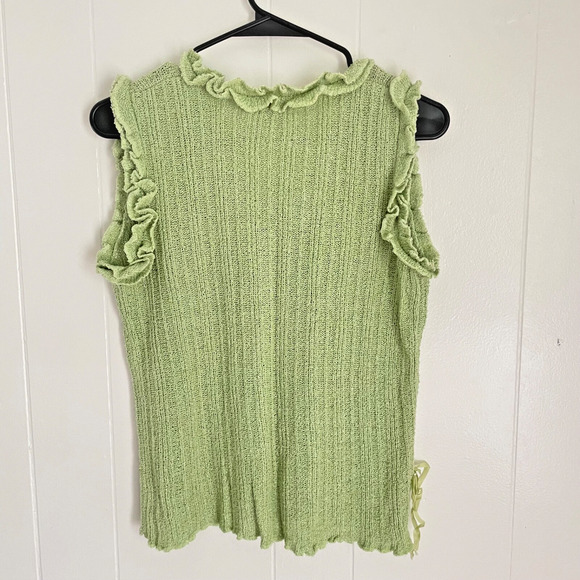 Kindred Spirit Ruffle Knit Vest M Green Silk Linen Cottagecore Fairycore Tank - Picture 2 of 10